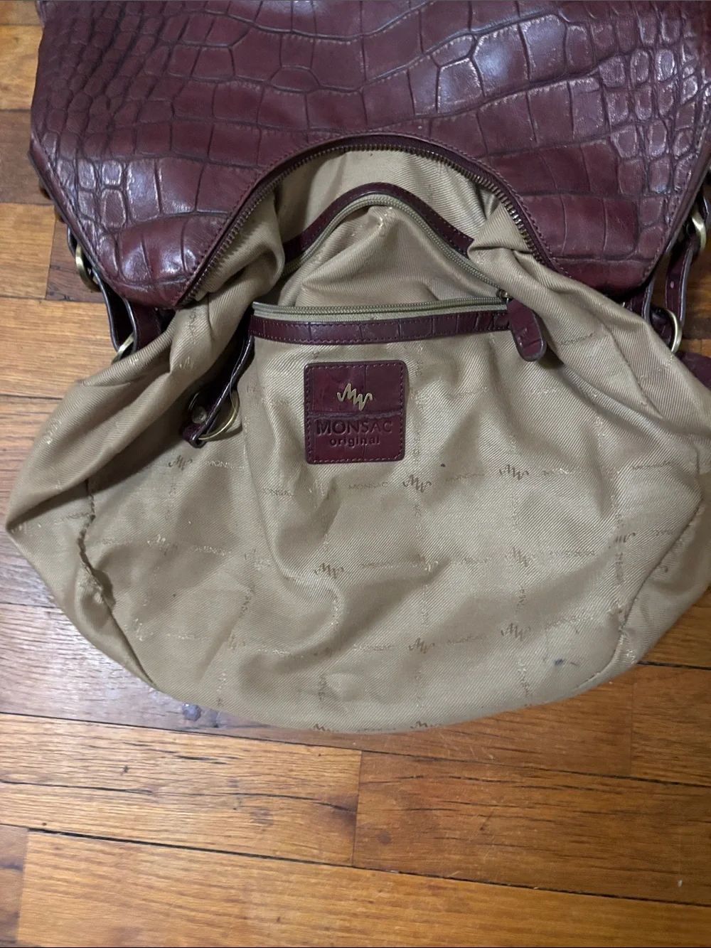 Monsac Croc-Embossed Hobo Bag in Burgundy